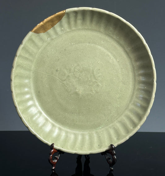 SOLD Antique Chinese Longquan Celadon Plate Floral Medallion Ming Dynasty