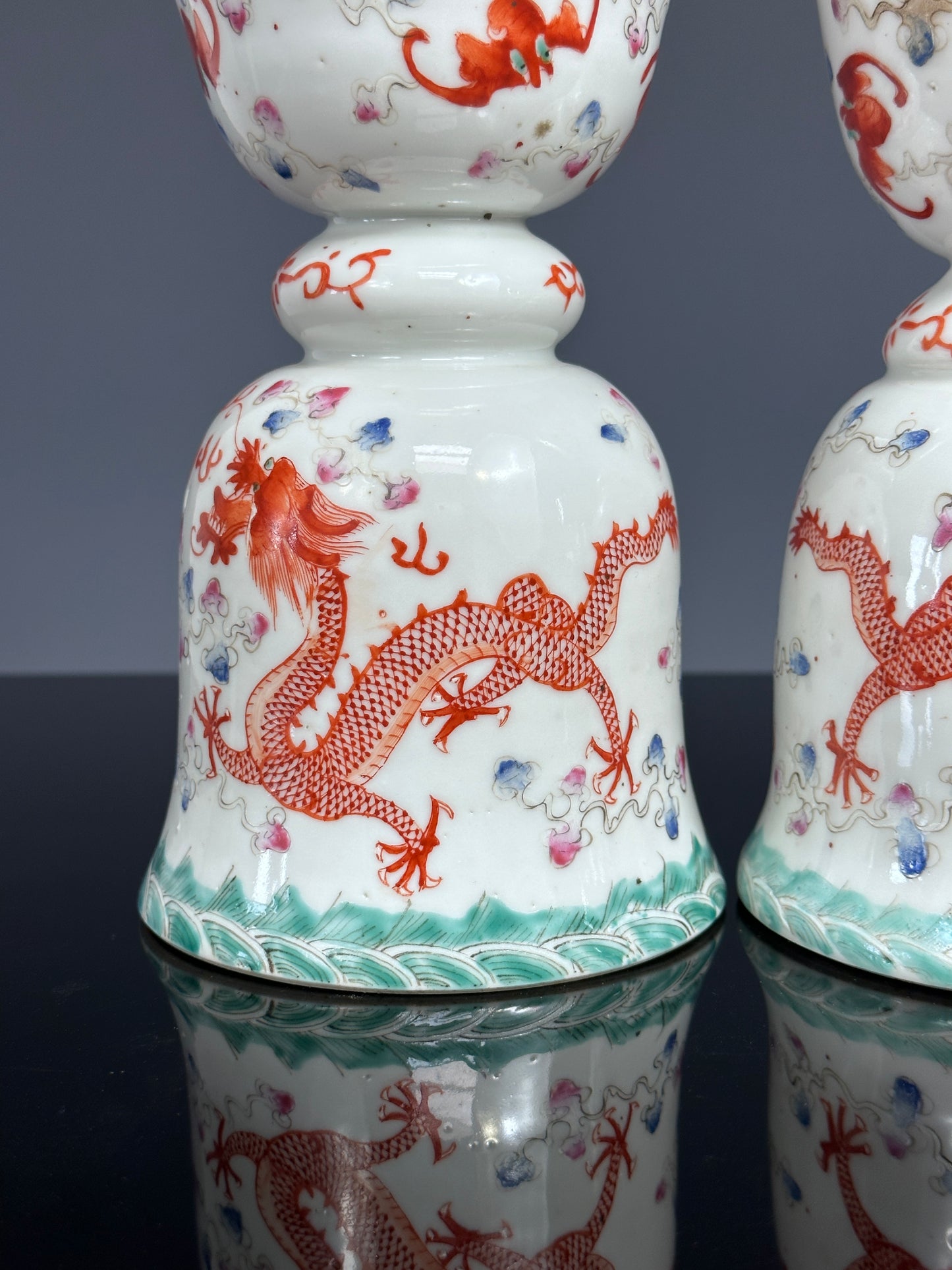 SOLD Antique Chinese Porcelain Pair Dragon Joss Stick Holders Guangxu Qing 19th c