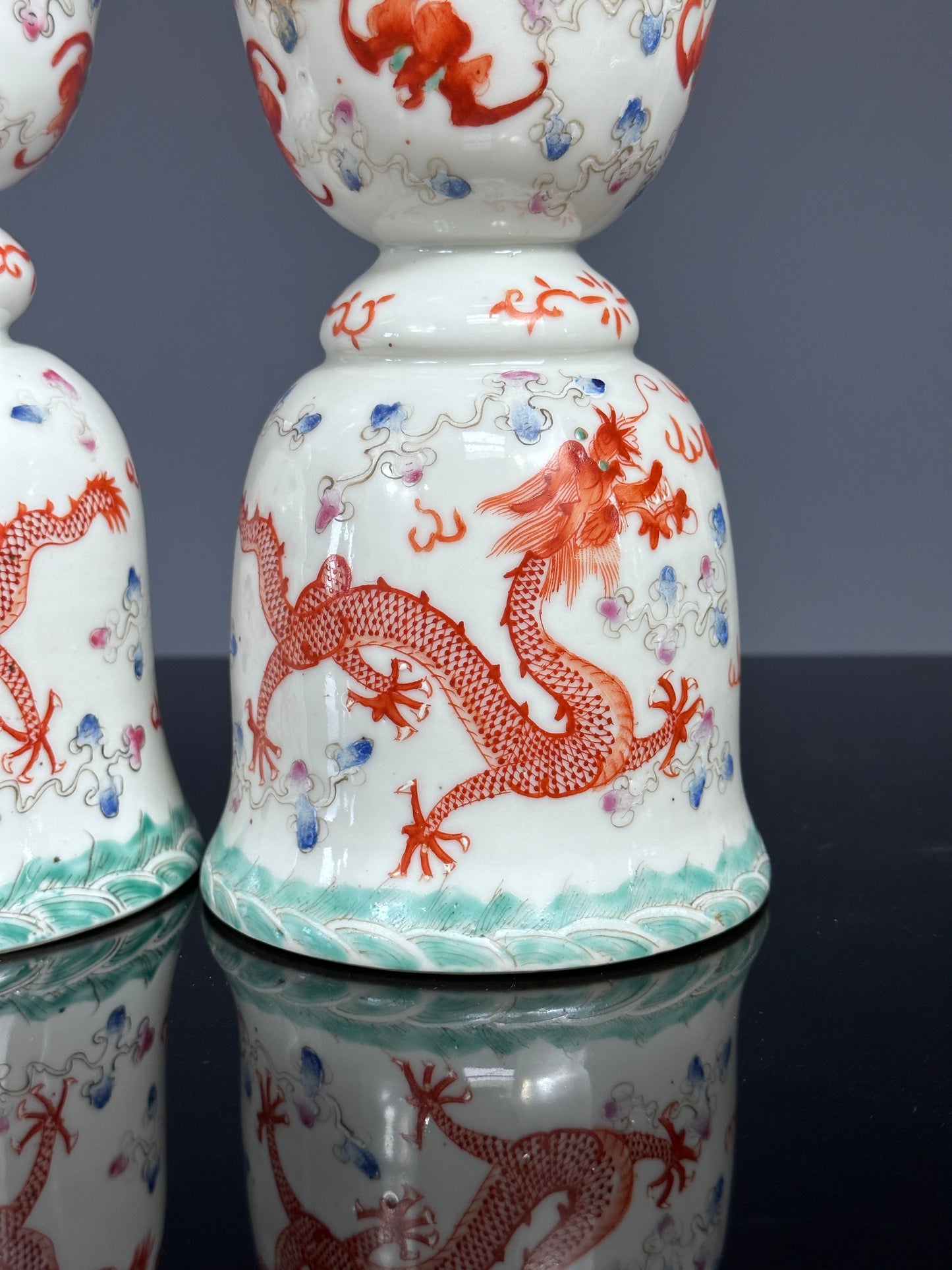 SOLD Antique Chinese Porcelain Pair Dragon Joss Stick Holders Guangxu Qing 19th c