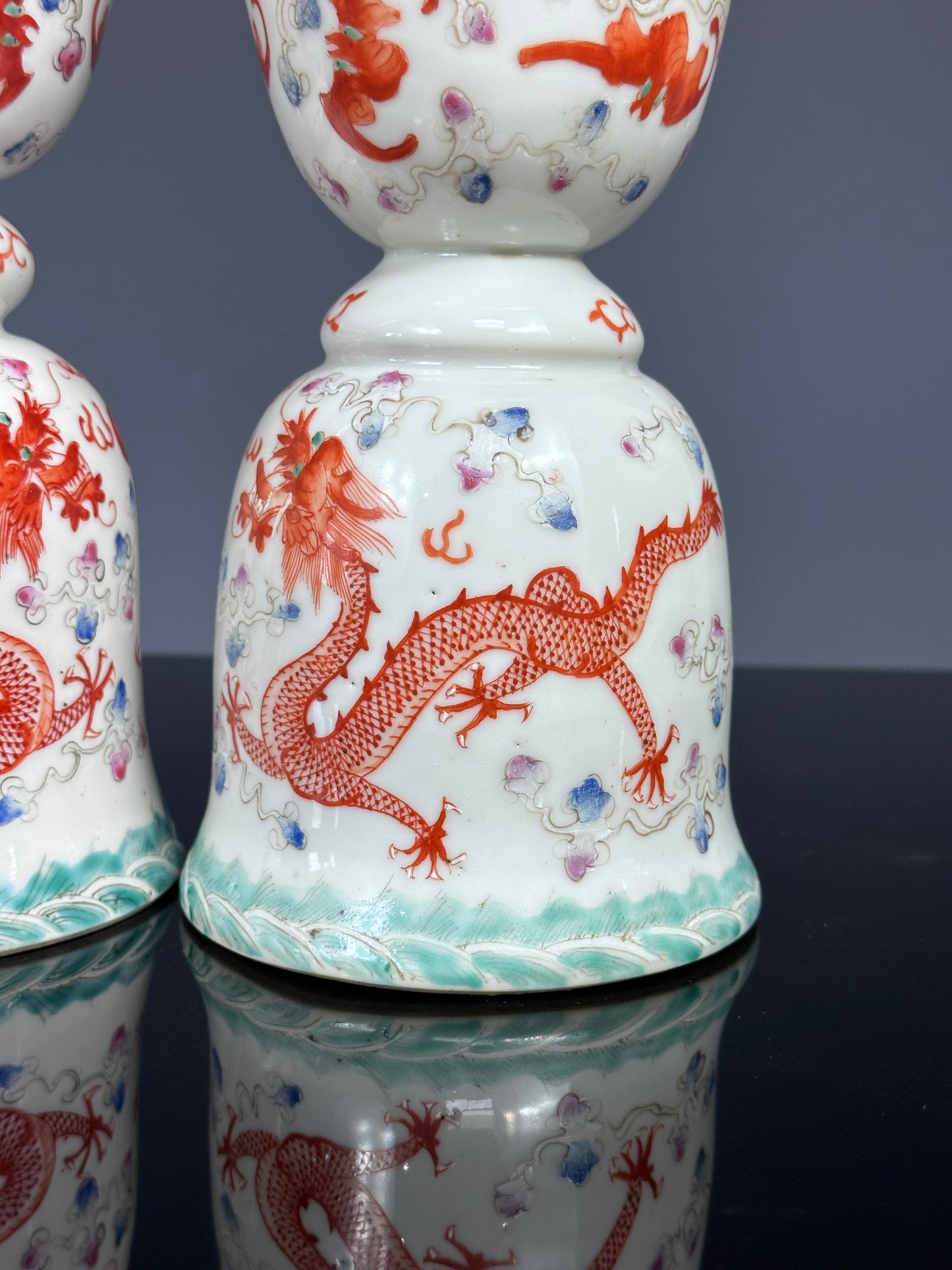 SOLD Antique Chinese Porcelain Pair Dragon Joss Stick Holders Guangxu Qing 19th c