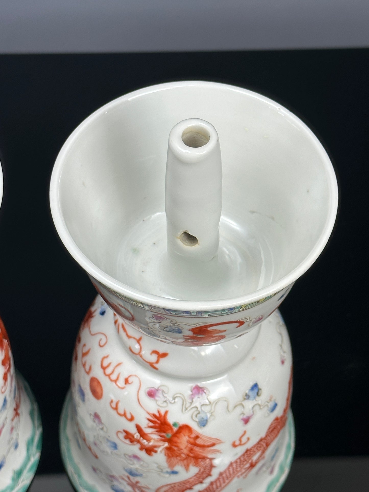 SOLD Antique Chinese Porcelain Pair Dragon Joss Stick Holders Guangxu Qing 19th c