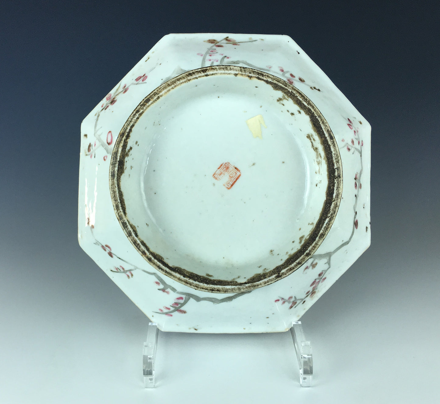 SOLD Antique Chinese Qianjiang Cai 8 Sided Porcelain Dish 1881 Signed Bird Flowers